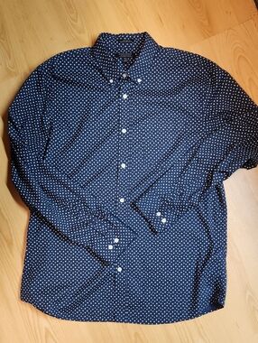 Banana Republic Navy and White Polka Dot Button-Down Shirt